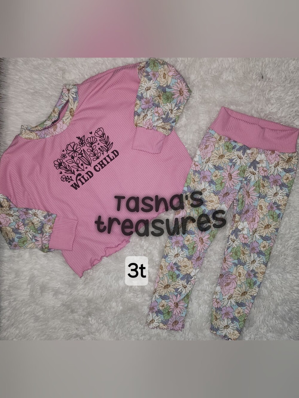 Wild Child Pink Floral Kids Set - 3T Handmade